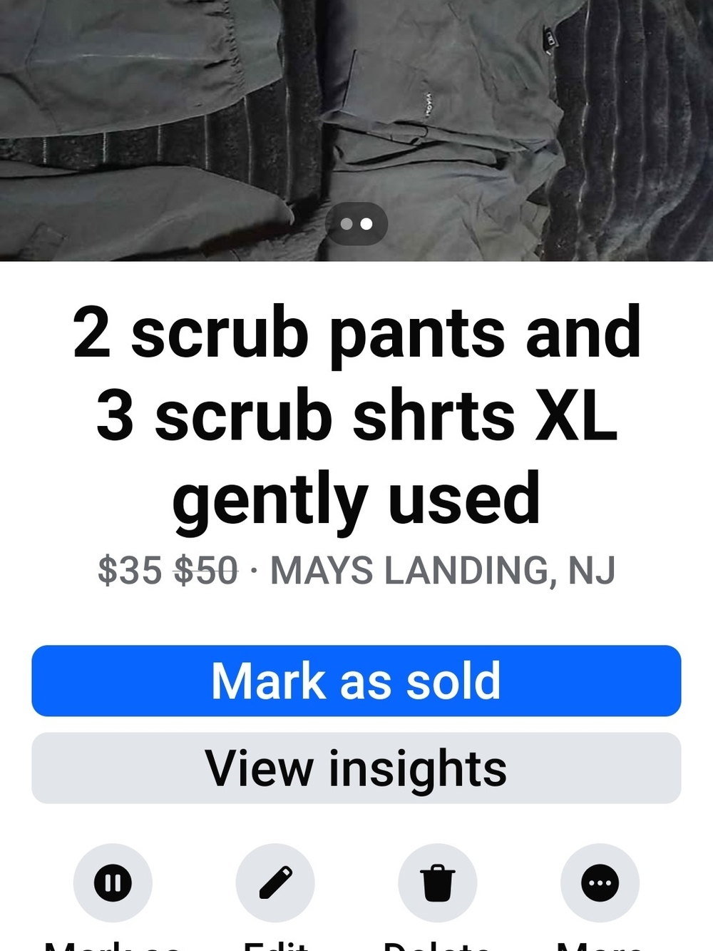 2 Black Scrub Pants & 3 Tops XL